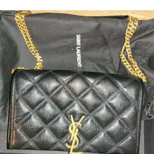 YSL Small Becky Quilted Leather Wallet Bag in Chain